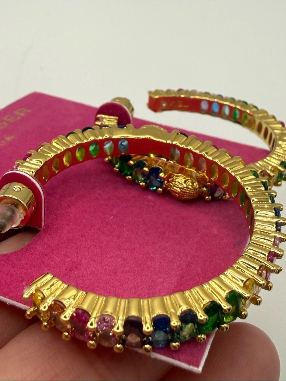 Kurt Geiger Gold Hoop Earrings with Multicolor Stones